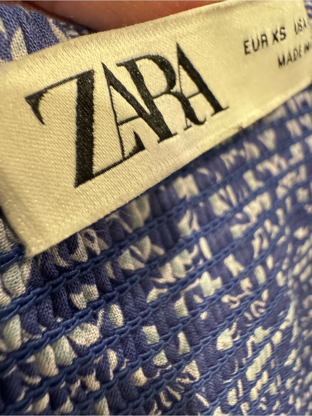 Zara Blue and White Smocked Floral Blouse - Picture 3 of 7